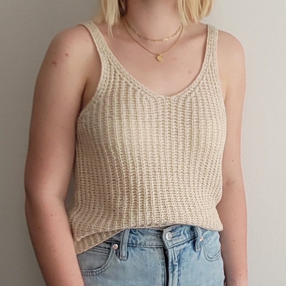 Beige woven knit v-neck cami
